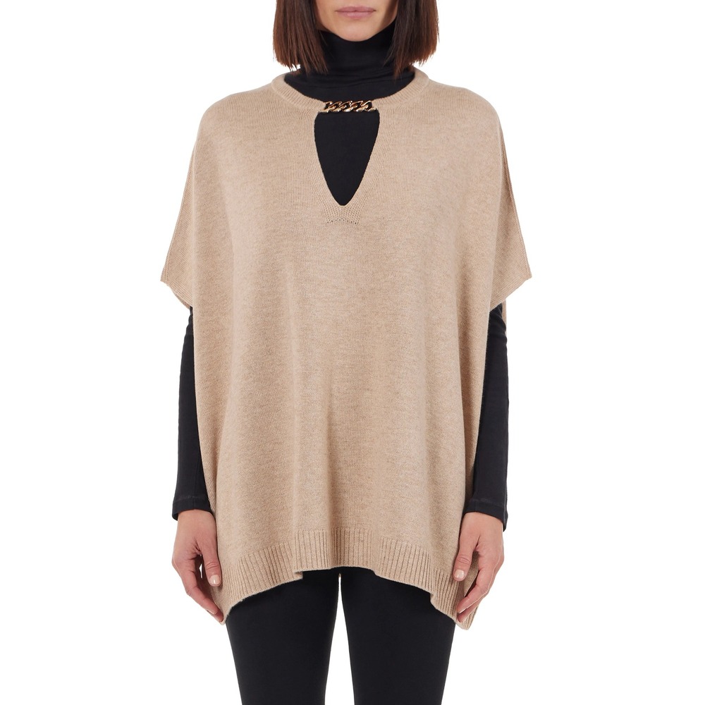Bruno Magli Womens Poncho Capelet Sweater OS Wool Cashmere Keyhole Quiet Luxury